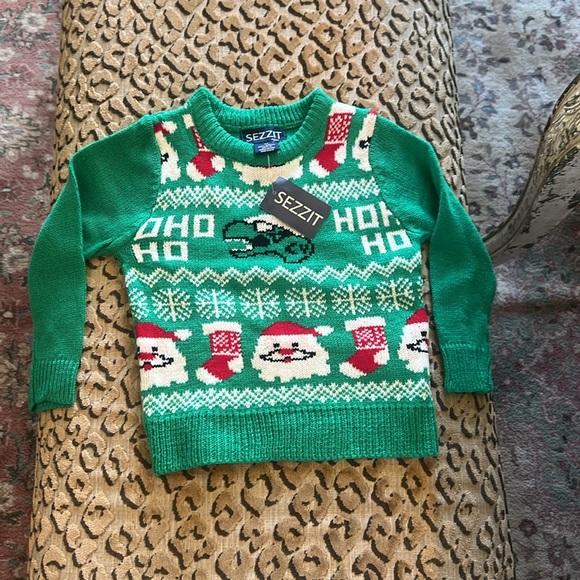Sezzit- Boys Size 2T ~ Dinosaur Christmas Sweater ~ with Santa & Stockings too! - Picture 9 of 17